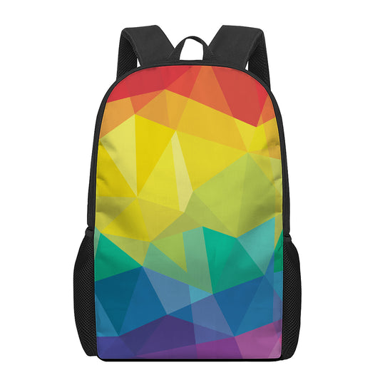 Rainbow Polygonal Geometric Print 17 Inch Backpack