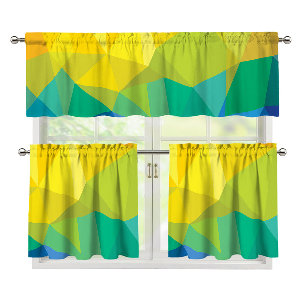 Rainbow Polygonal Geometric Print 3 Piece Kitchen Curtains