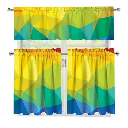 Rainbow Polygonal Geometric Print 3 Piece Kitchen Curtains