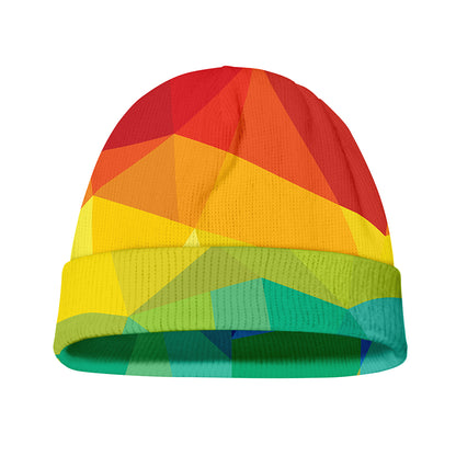 Rainbow Polygonal Geometric Print Beanie