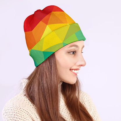 Rainbow Polygonal Geometric Print Beanie