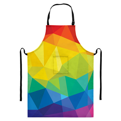 Rainbow Polygonal Geometric Print Bib Apron With Pocket