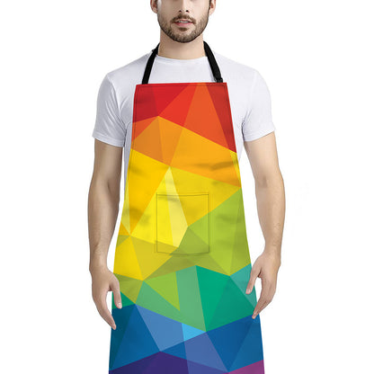 Rainbow Polygonal Geometric Print Bib Apron With Pocket