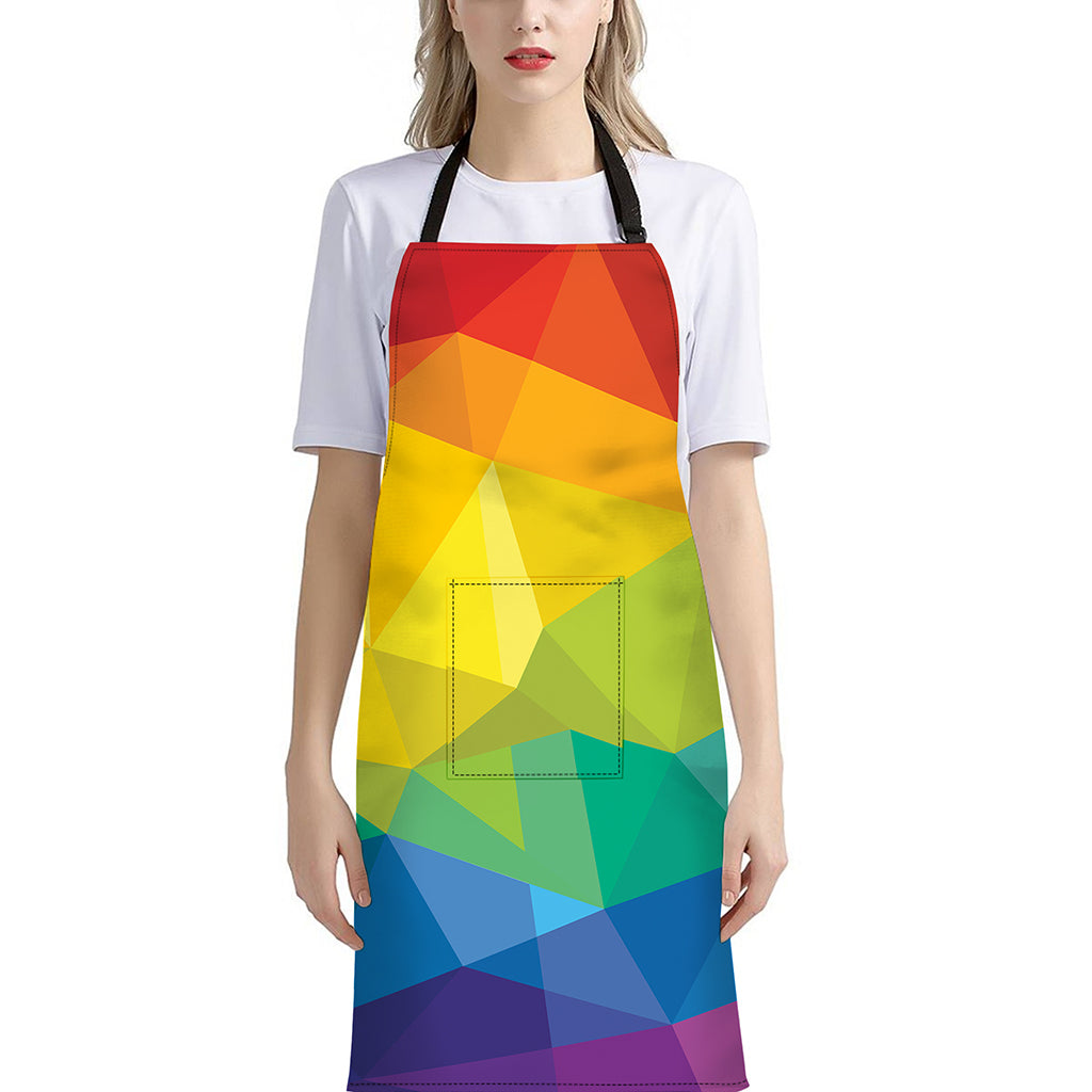 Rainbow Polygonal Geometric Print Bib Apron With Pocket