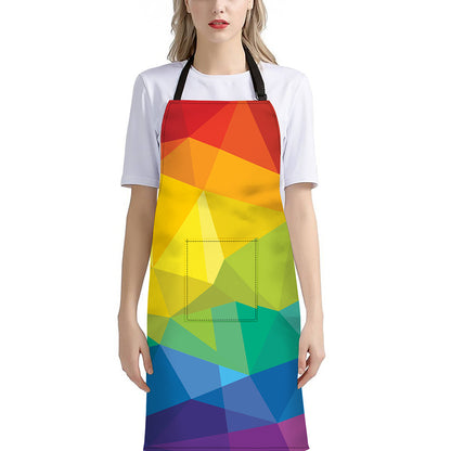 Rainbow Polygonal Geometric Print Bib Apron With Pocket