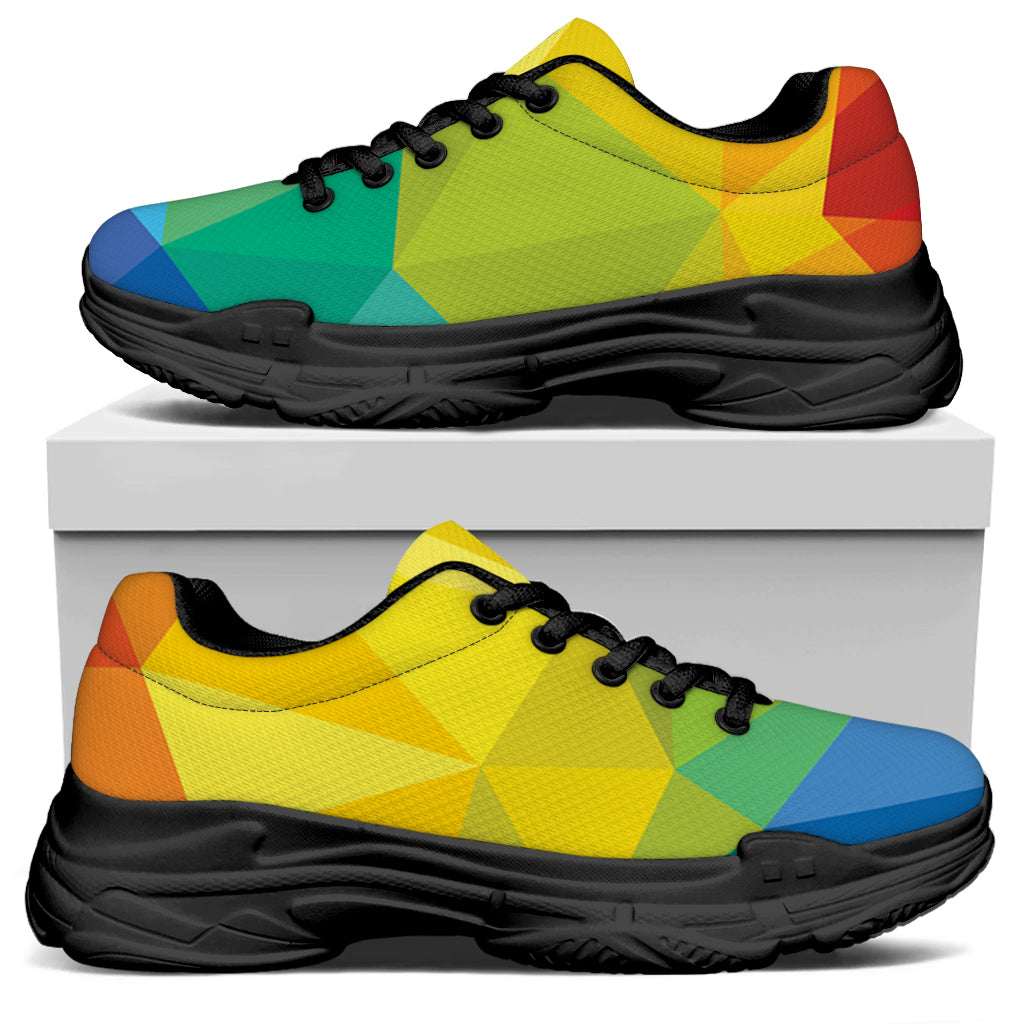 Rainbow Polygonal Geometric Print Black Chunky Shoes