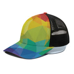 Rainbow Polygonal Geometric Print Black Mesh Trucker Cap