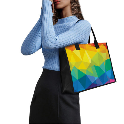 Rainbow Polygonal Geometric Print Canvas Tote Bag