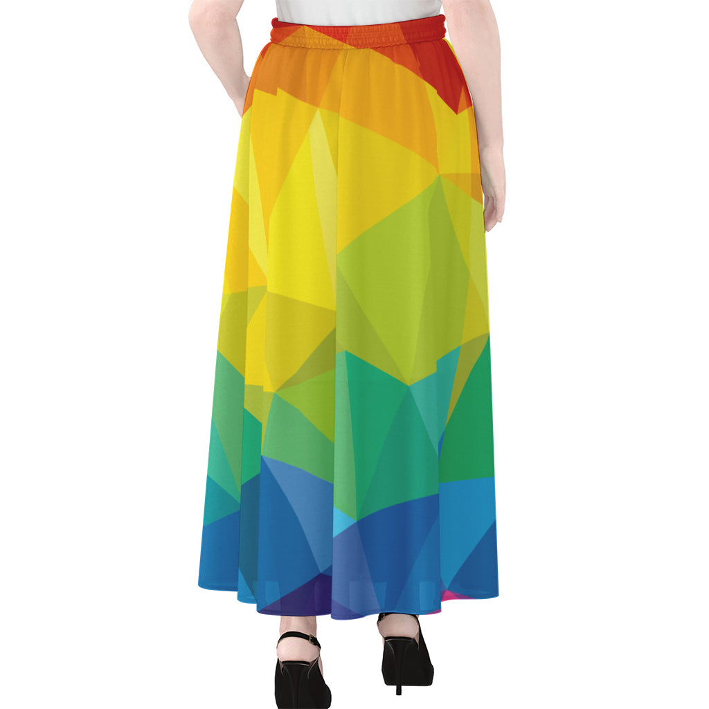 Rainbow Polygonal Geometric Print Chiffon Maxi Skirt