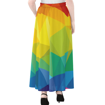 Rainbow Polygonal Geometric Print Chiffon Maxi Skirt