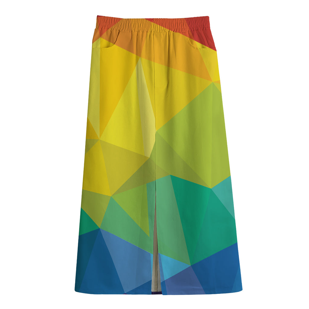 Rainbow Polygonal Geometric Print Cotton Front Slit Maxi Skirt