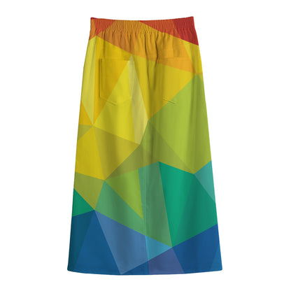 Rainbow Polygonal Geometric Print Cotton Front Slit Maxi Skirt