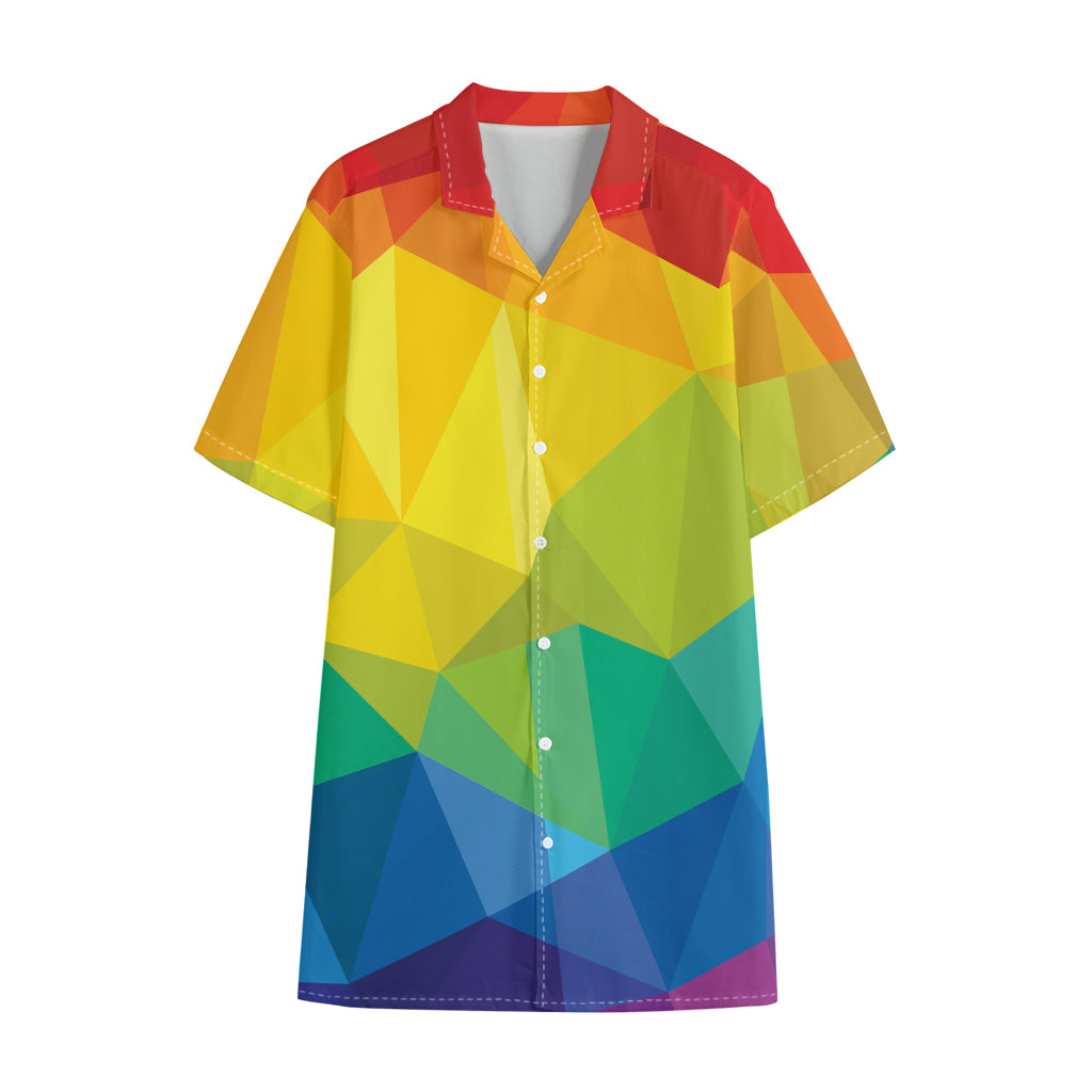 Rainbow Polygonal Geometric Print Cotton Hawaiian Shirt