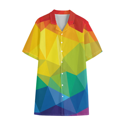 Rainbow Polygonal Geometric Print Cotton Hawaiian Shirt