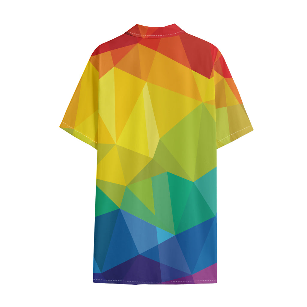Rainbow Polygonal Geometric Print Cotton Hawaiian Shirt