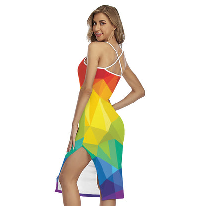 Rainbow Polygonal Geometric Print Cross Back Cami Dress