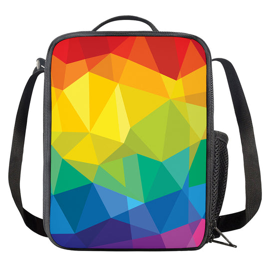 Rainbow Polygonal Geometric Print Crossbody Lunch Bag