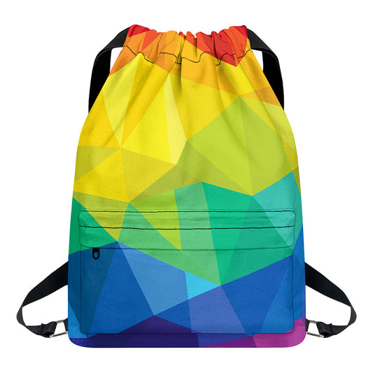 Rainbow Polygonal Geometric Print Drawstring Backpack