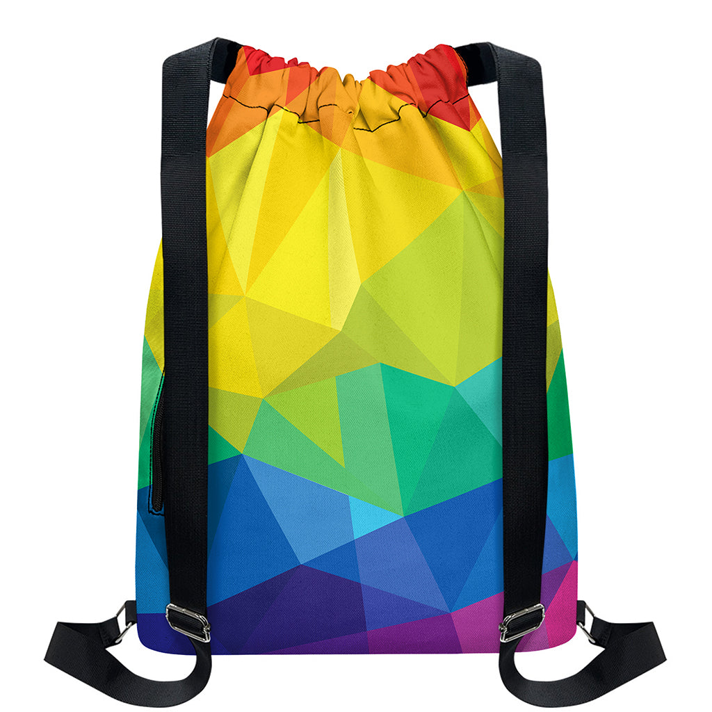 Rainbow Polygonal Geometric Print Drawstring Backpack
