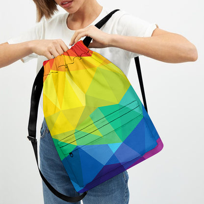 Rainbow Polygonal Geometric Print Drawstring Backpack