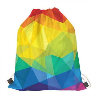 Rainbow Polygonal Geometric Print Drawstring Bag