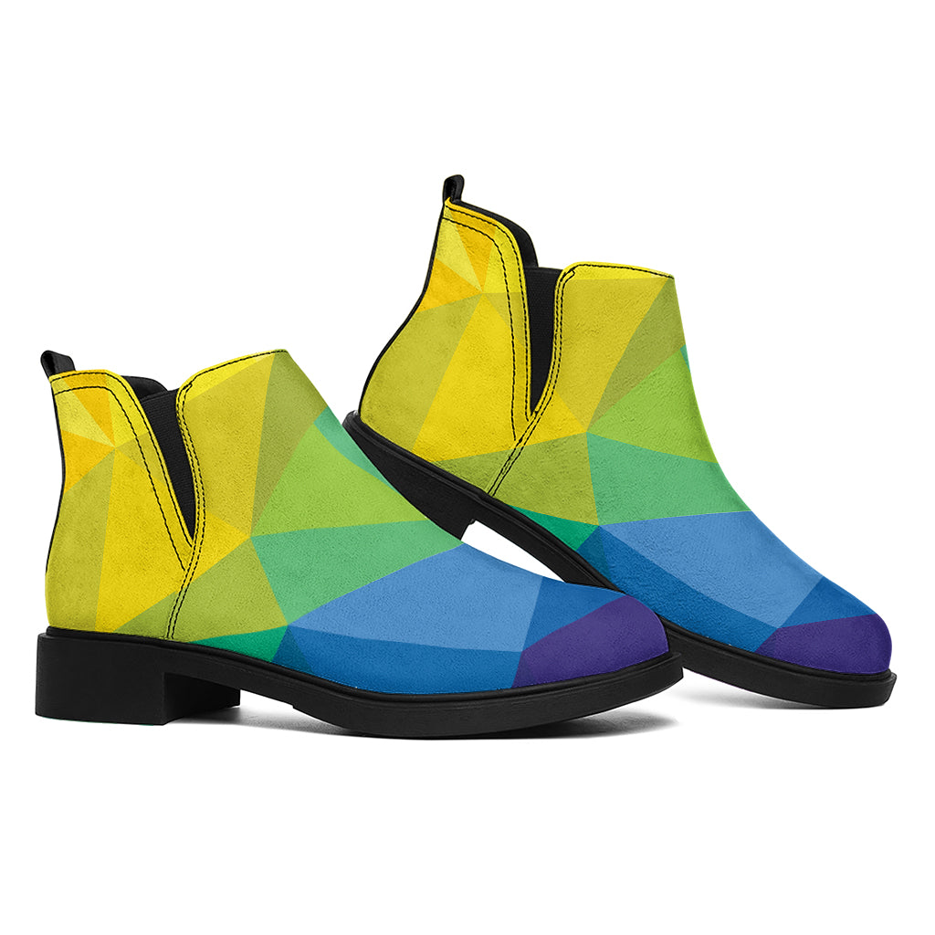 Rainbow Polygonal Geometric Print Flat Ankle Boots