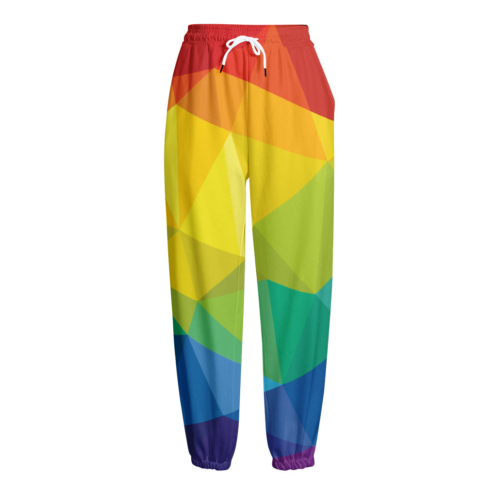 Rainbow Polygonal Geometric Print Fleece Lined Knit Pants