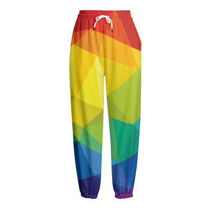 Rainbow Polygonal Geometric Print Fleece Lined Knit Pants
