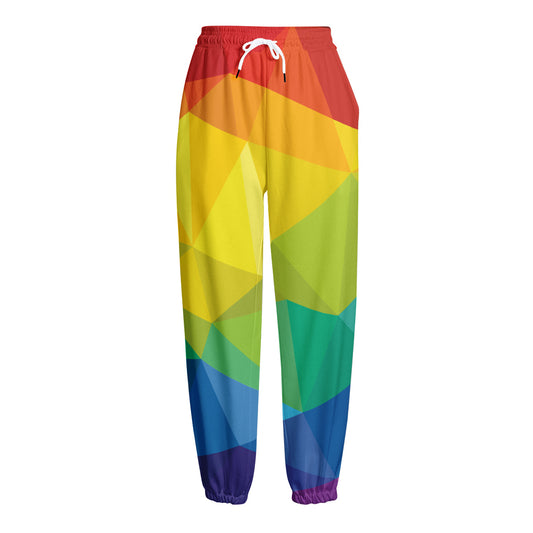Rainbow Polygonal Geometric Print Fleece Lined Knit Pants