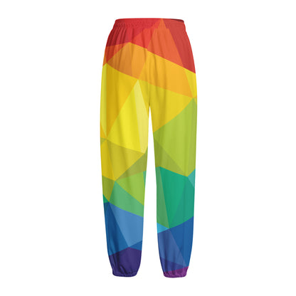 Rainbow Polygonal Geometric Print Fleece Lined Knit Pants
