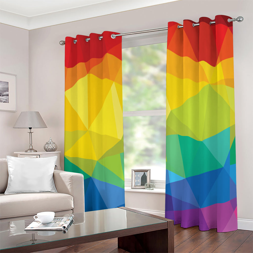 Rainbow Polygonal Geometric Print Grommet Curtains