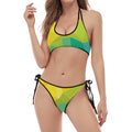 Rainbow Polygonal Geometric Print Halter Scoop Tie Side Bikini