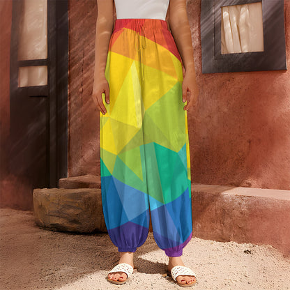 Rainbow Polygonal Geometric Print Harem Pants