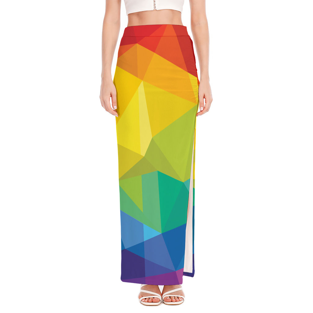 Rainbow Polygonal Geometric Print High Slit Maxi Skirt