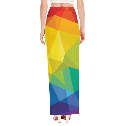 Rainbow Polygonal Geometric Print High Slit Maxi Skirt