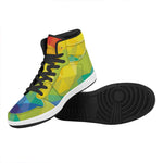 Rainbow Polygonal Geometric Print High Top Leather Sneakers