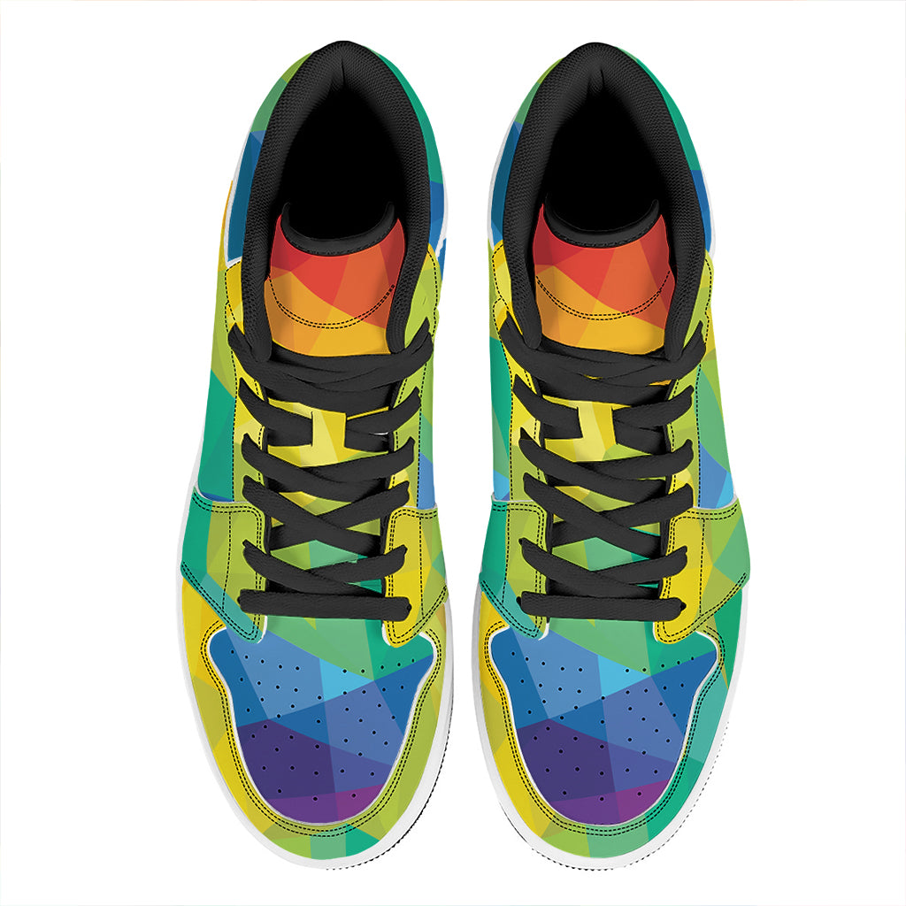 Rainbow Polygonal Geometric Print High Top Leather Sneakers