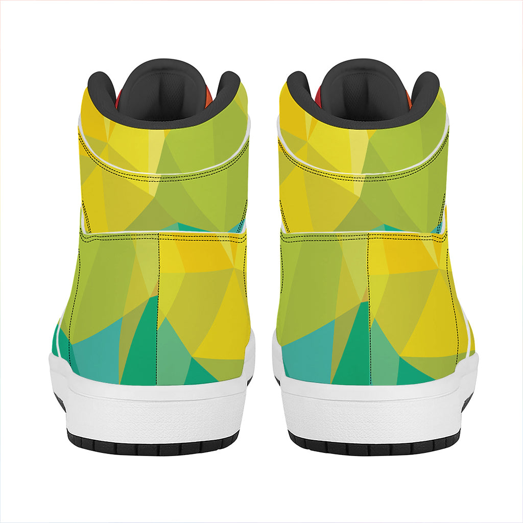 Rainbow Polygonal Geometric Print High Top Leather Sneakers