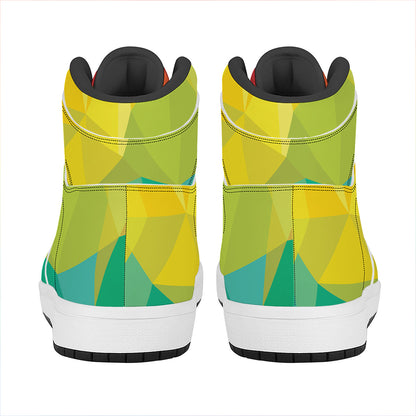 Rainbow Polygonal Geometric Print High Top Leather Sneakers