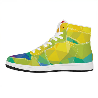 Rainbow Polygonal Geometric Print High Top Leather Sneakers