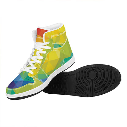 Rainbow Polygonal Geometric Print High Top Leather Sneakers