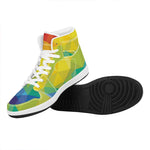 Rainbow Polygonal Geometric Print High Top Leather Sneakers