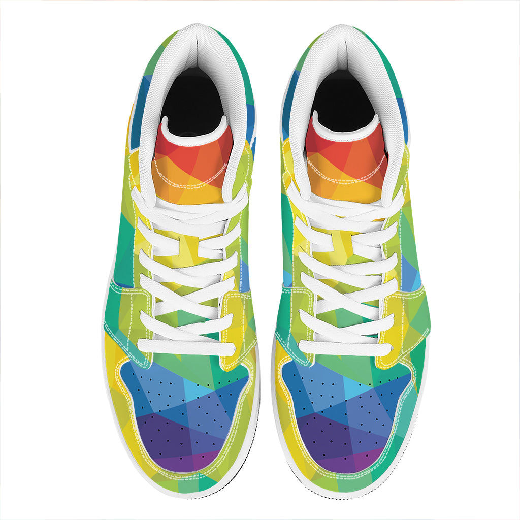 Rainbow Polygonal Geometric Print High Top Leather Sneakers