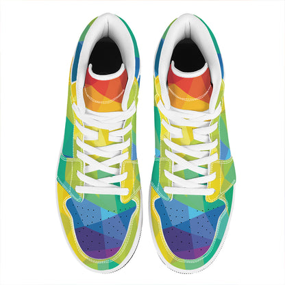 Rainbow Polygonal Geometric Print High Top Leather Sneakers