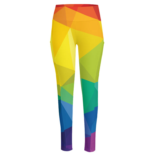 Rainbow Polygonal Geometric Print High-Waisted Pocket Leggings