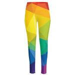 Rainbow Polygonal Geometric Print High-Waisted Pocket Leggings