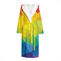 Rainbow Polygonal Geometric Print Hooded Bathrobe