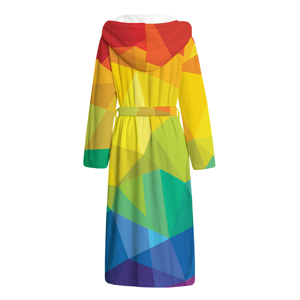 Rainbow Polygonal Geometric Print Hooded Bathrobe