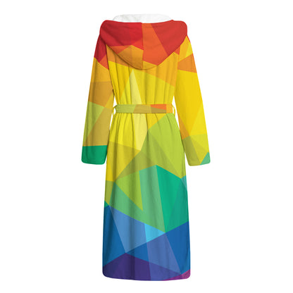 Rainbow Polygonal Geometric Print Hooded Bathrobe
