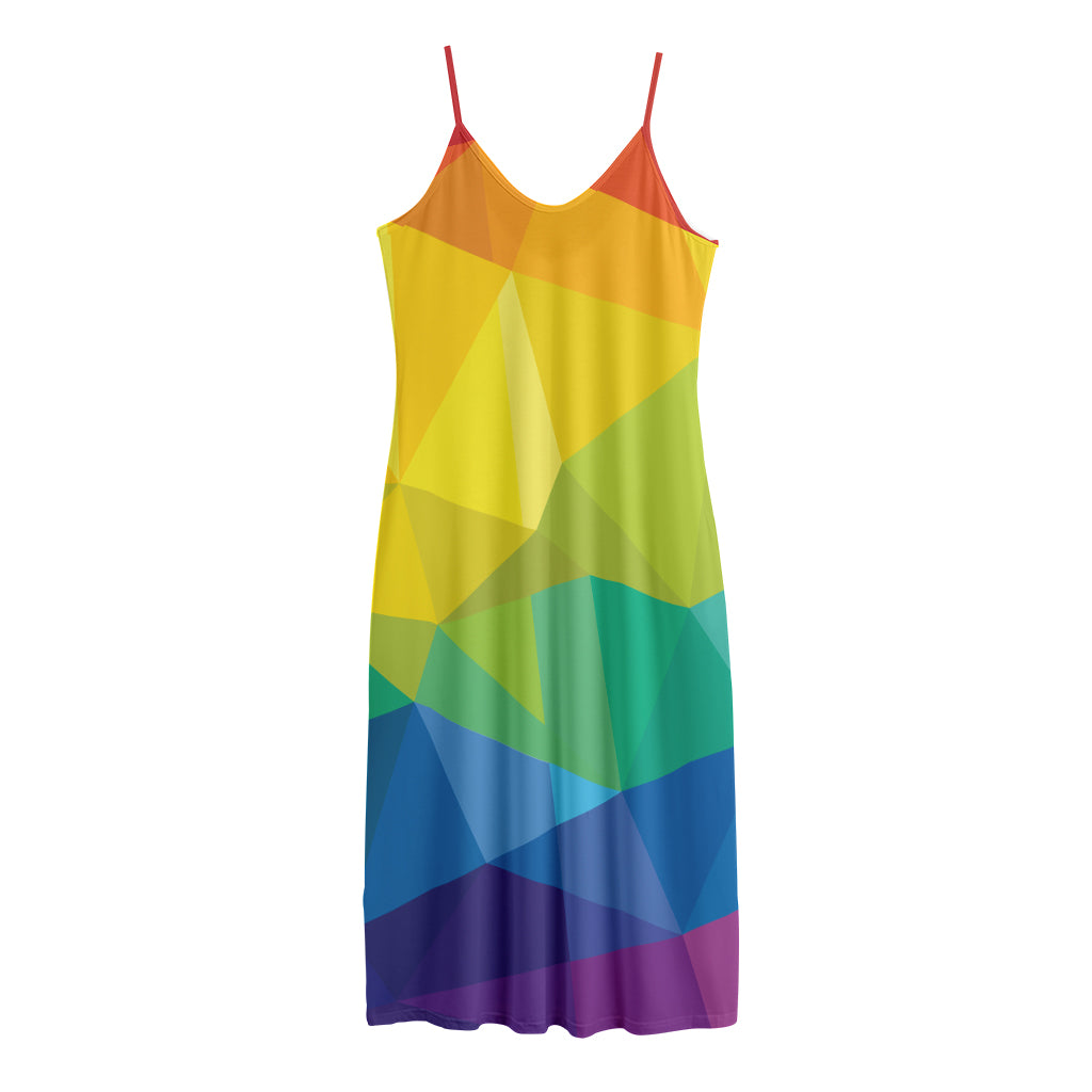 Rainbow Polygonal Geometric Print Jersey Midi Cami Dress